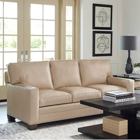 Brayden Customizable 3-Cushion Sofa (6 Inch Track Arms, Medium Tapered Wood Legs, Nailheads)